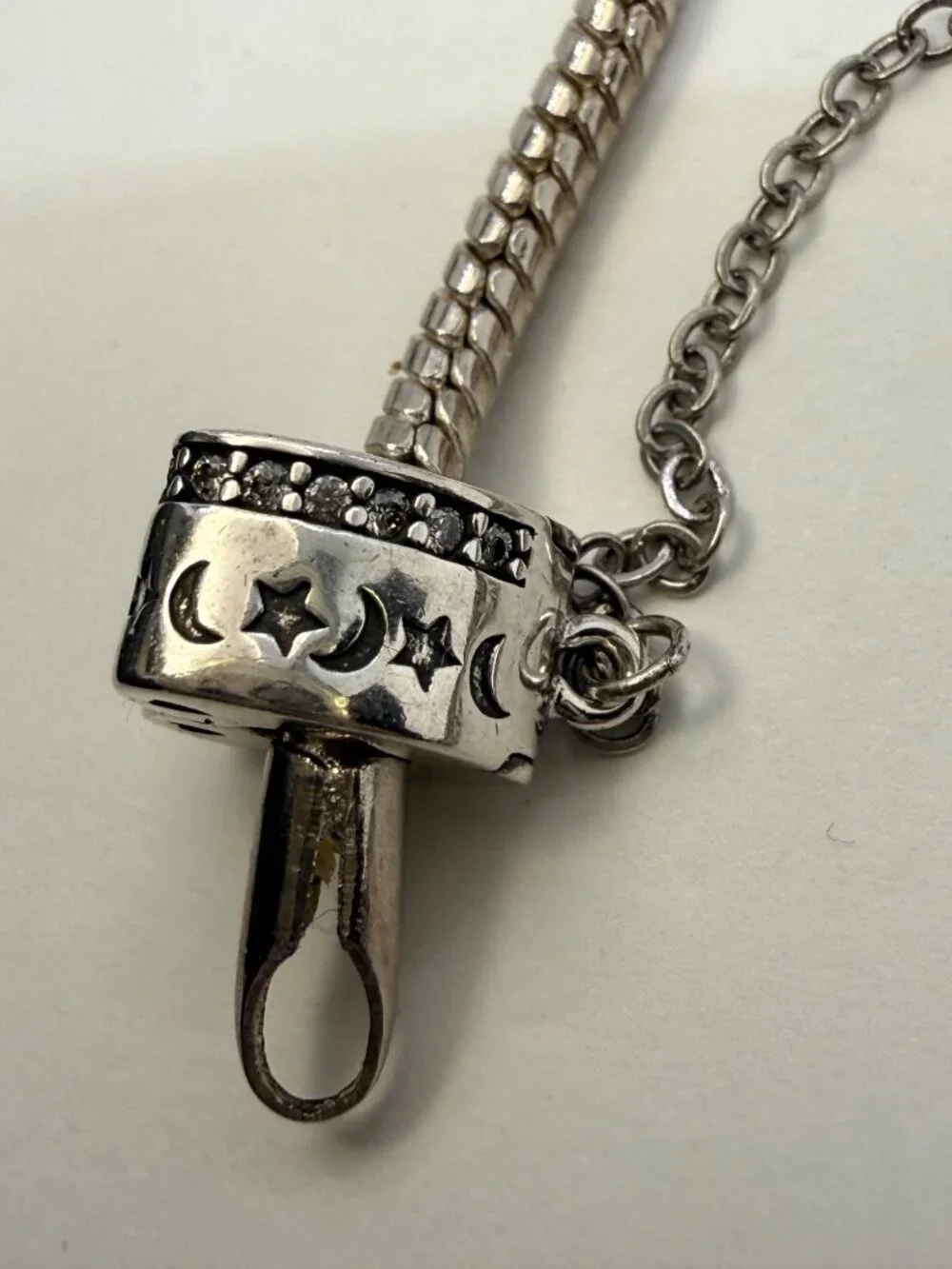 Silver Plated Celestial Moon & Star Clip Safety Chain Charm